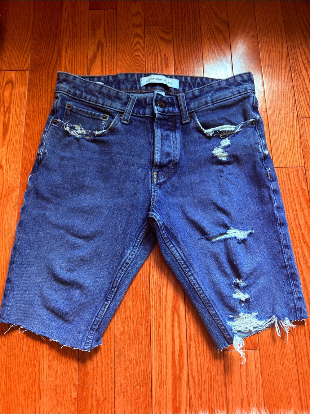 Calvin Klein Jeans Men's Distressed Dark Blue Denim Shorts